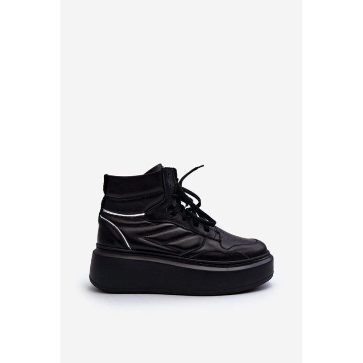 Zazoo 3392/X Moterų odiniai platforminiai sportiniai bateliai Black