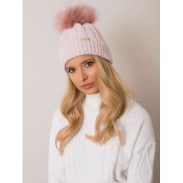 Rožinė moteriška žieminė kepurė su bumbulu