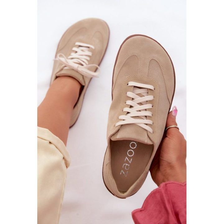 Moteriški barefoot sportiniai bateliai iš zomšos Zazoo N1243, smėlio spalvos