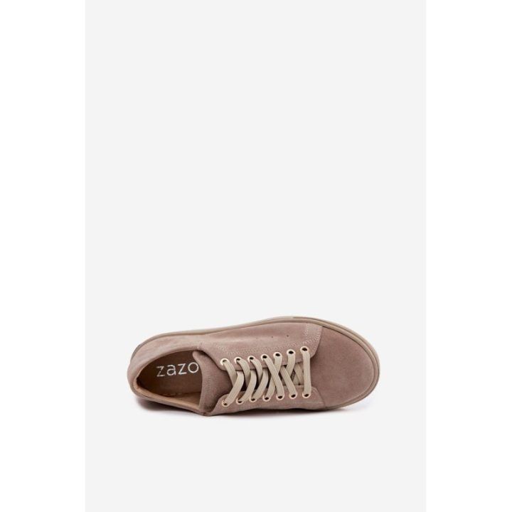 Moteriški zomšiniai sportiniai batai ant platformos Zazoo N408S7, smėlio spalvos