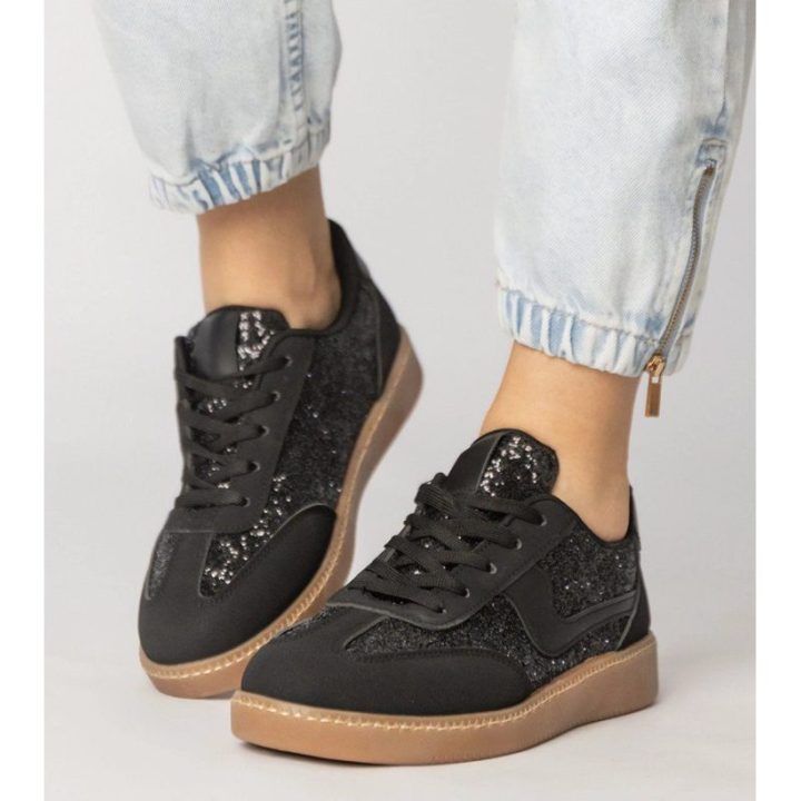 Moteriški juodi sportbačiai su blizgučiais Likana
