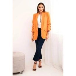 Moteriškas švarkas su atvartais, oranžinės spalvos