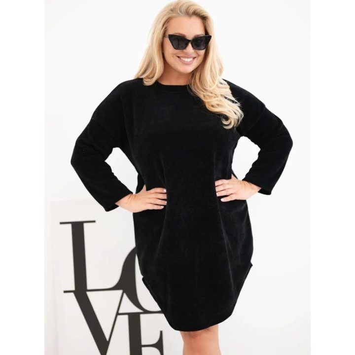 Moteriška Plus Size štruksinė suknelė, juodos spalvos