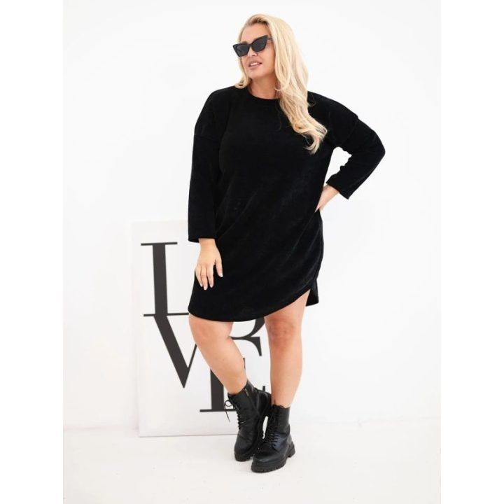 Moteriška Plus Size štruksinė suknelė, juodos spalvos