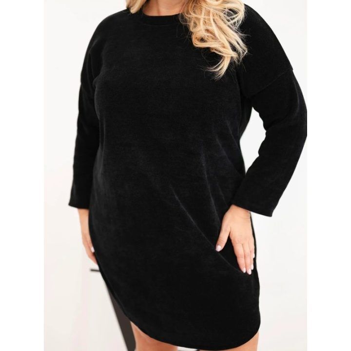 Moteriška Plus Size štruksinė suknelė, juodos spalvos