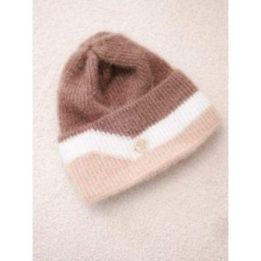 Moteriška beanie kepurė su dekoru, kapučino ir baltos spalvos