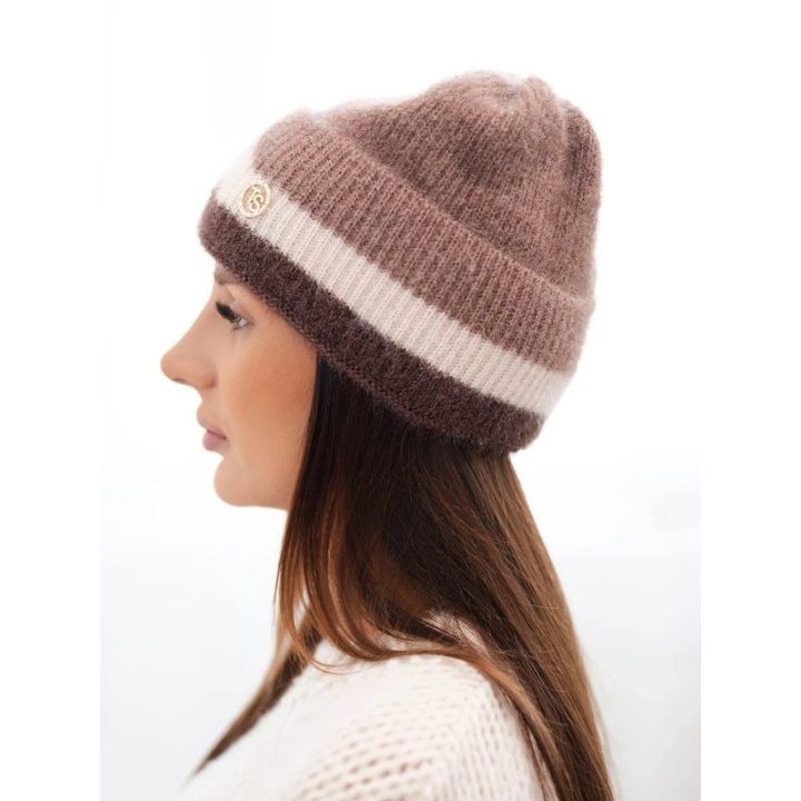 Moteriška beanie kepurė su dekoru, rudos spalvos