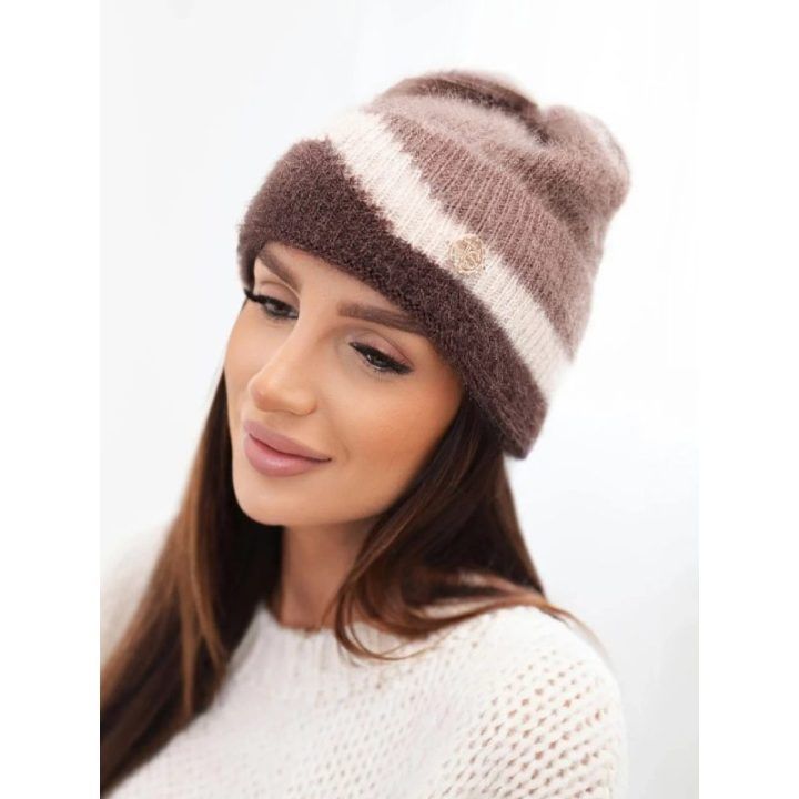 Moteriška beanie kepurė su dekoru, rudos spalvos