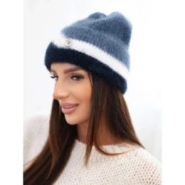 Moteriška beanie kepurė su dekoru, džinso mėlynos spalvos
