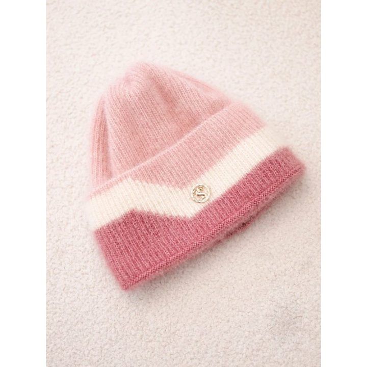 Moteriška beanie kepurė su dekoru, pudrinė rožinė ir tamsiai rožinė