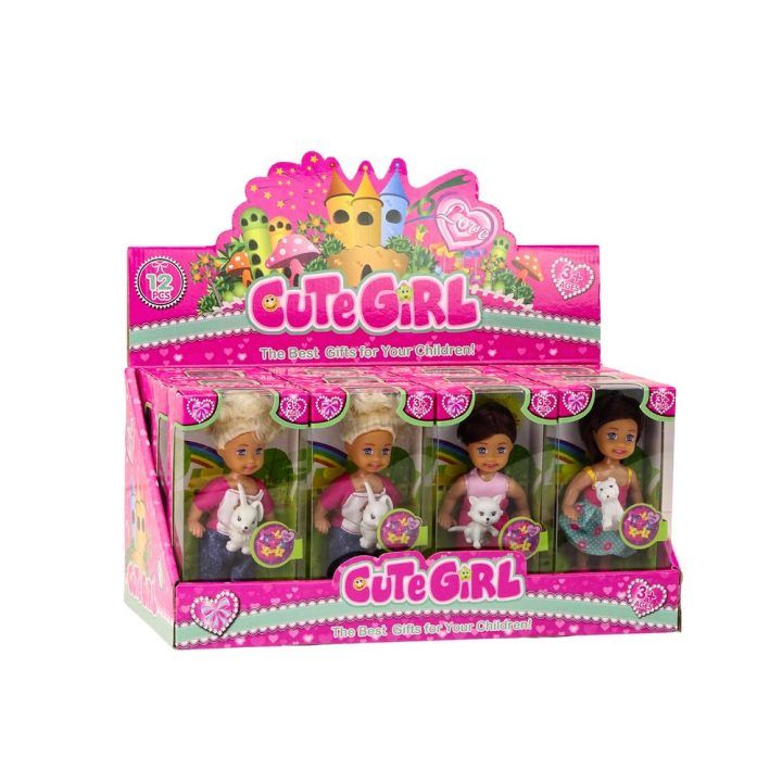 Mini Doll with Long Hair, Colorful Animal Clothes