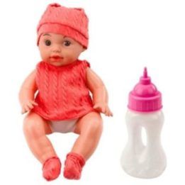 Lėlė kūdikis su buteliuku ir garsais, 30 cm, rožinė apranga