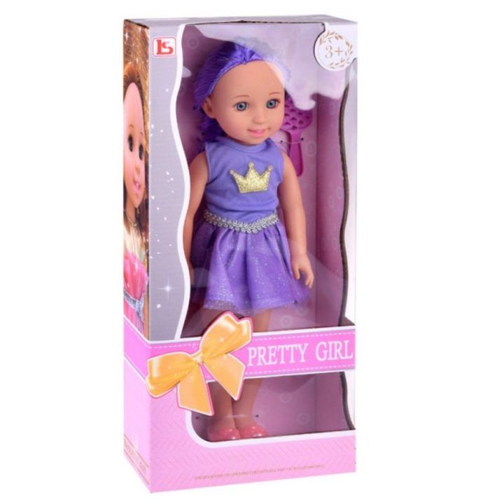Lėlė su violetine suknele ir karūna, 38 cm