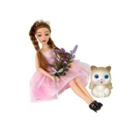 Lėlė Emily su kasytėmis, katinėliu ir gėlytėmis