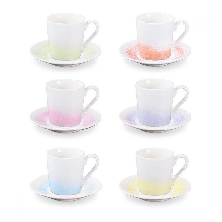 Pastelinės spalvos lėkštelės espresso puodeliams, 6 vnt