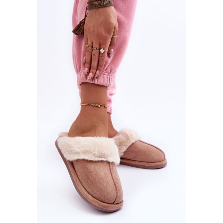 Moteriškos šlepetės su kailiu Smėlio spalvos Pinky BSB27294