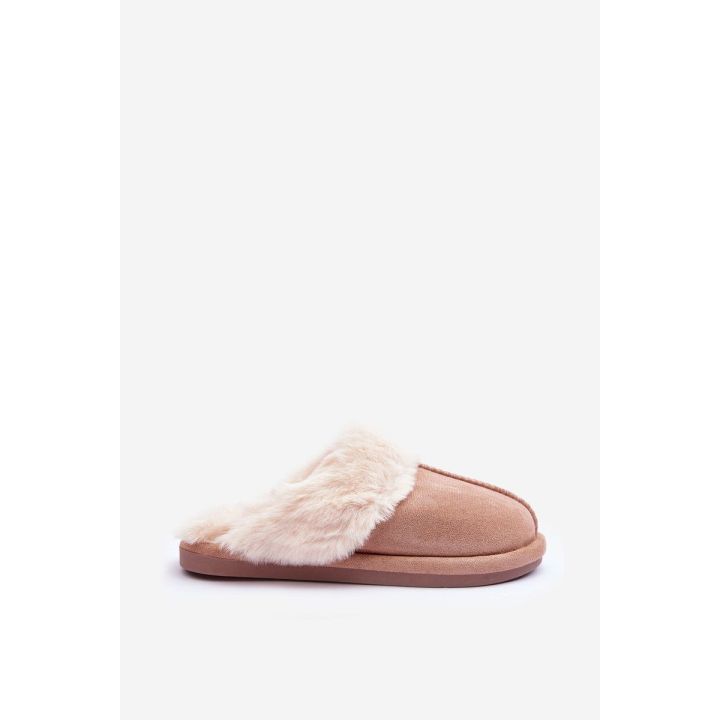 Moteriškos šlepetės su kailiu Smėlio spalvos Pinky BSB27294