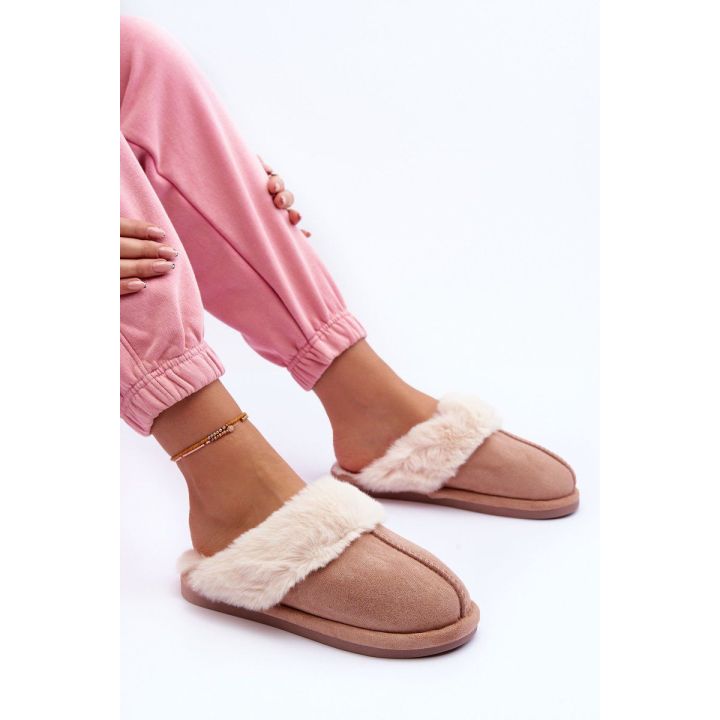 Moteriškos šlepetės su kailiu Smėlio spalvos Pinky BSB27294