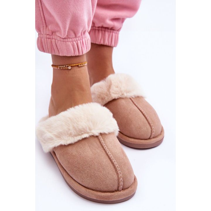 Moteriškos šlepetės su kailiu Smėlio spalvos Pinky BSB27294