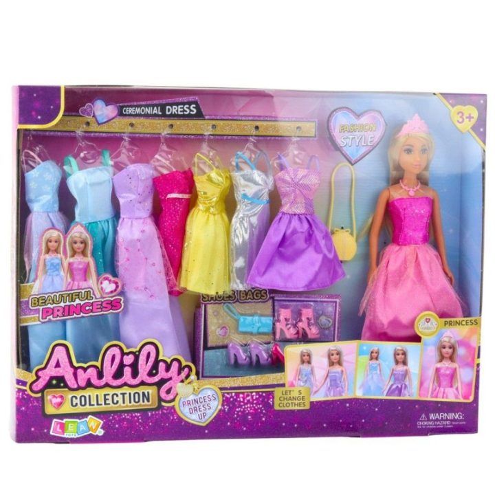 Lėlė Anlily Collection su 8 suknelėmis ir aksesuarais, 17 vnt