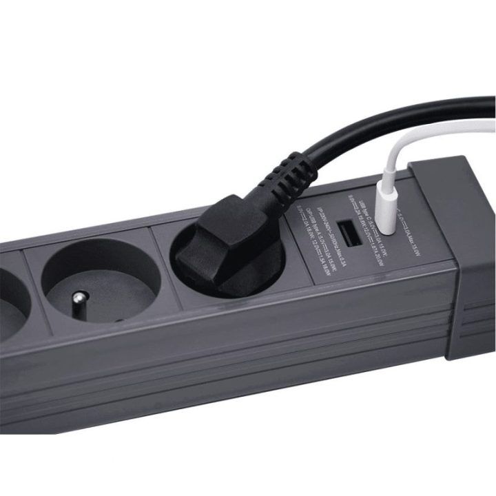 HAWK HWPS501GY viršįtampių apsauga su USB-C 20 W, 5 lizdai, 1,5 m