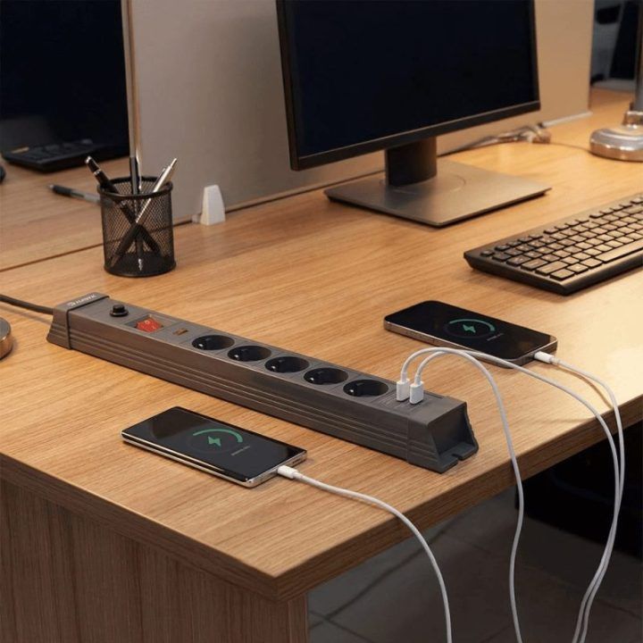 HAWK HWPS501GY viršįtampių apsauga su USB-C 20 W, 5 lizdai, 1,5 m