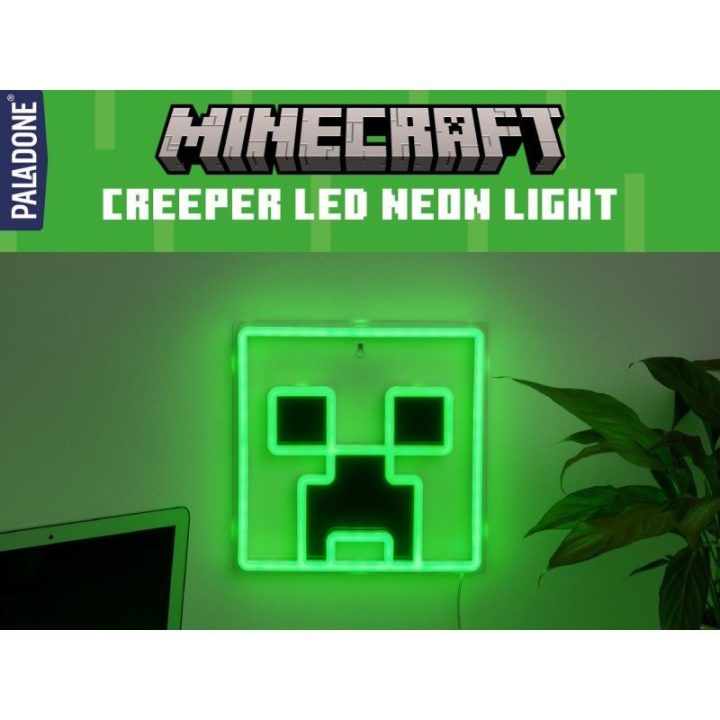 Paladone Minecraft Creeper prie sienos tvirtinamas LED neoninis šviestuvas, 25 cm