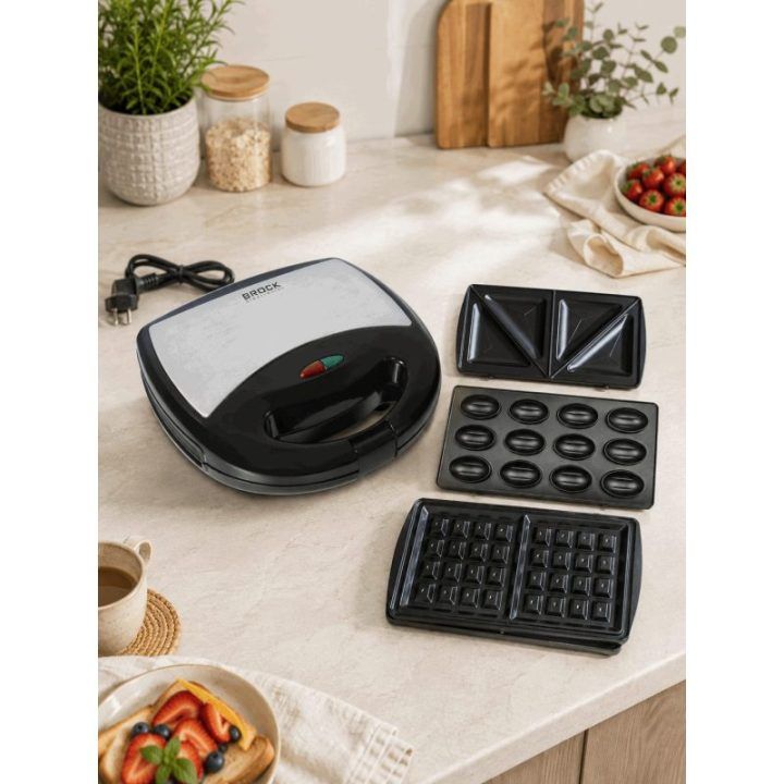 Brock SSM 2004 SS 3in1 sumuštinių, vaflių ir riešutėlių kepimo aparatas, 750 W, juodas / plieninis