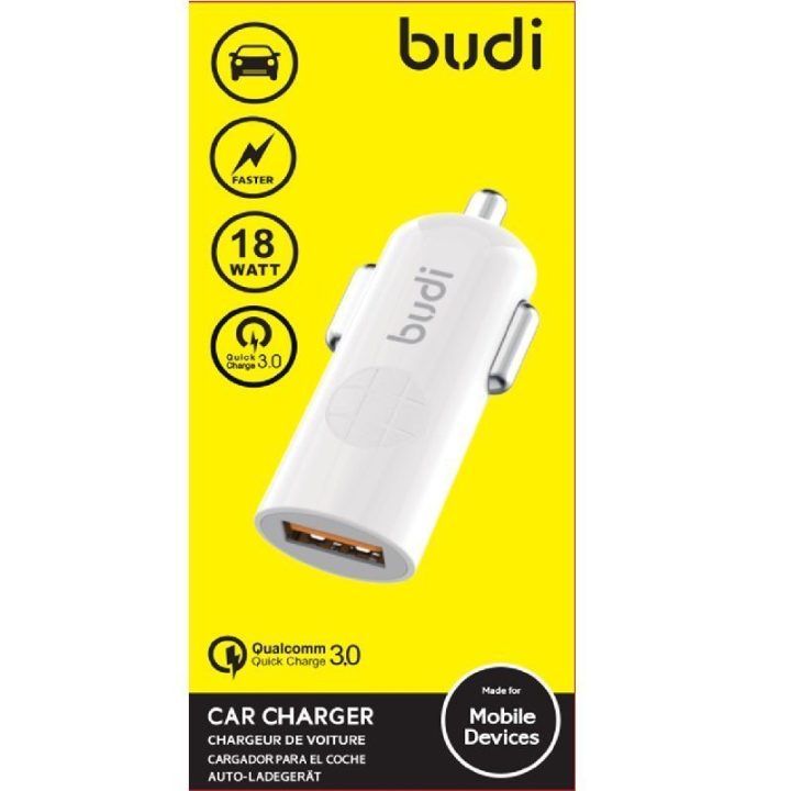 USB automobilinis įkroviklis Budi, baltas