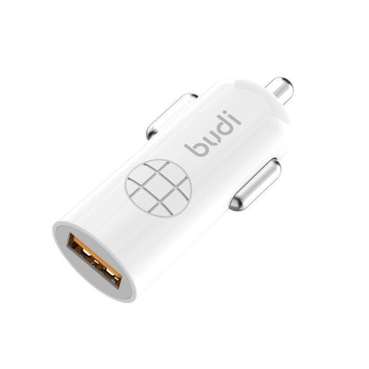 USB automobilinis įkroviklis Budi, baltas