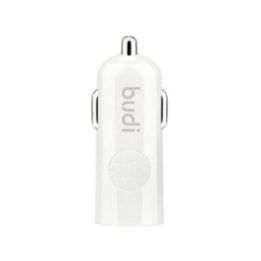 USB automobilinis įkroviklis su LED indikatoriumi ir Lightning laidu, baltas