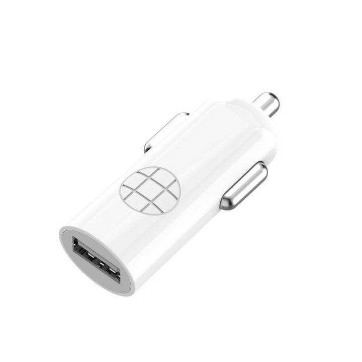 USB automobilinis įkroviklis su LED indikatoriumi ir Lightning laidu, baltas