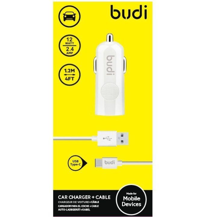 USB automobilinis įkroviklis su LED indikatoriumi ir USB-C laidu