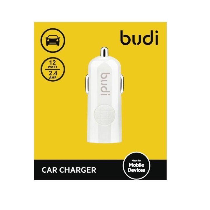 USB automobilinis įkroviklis su LED indikatoriumi, baltas