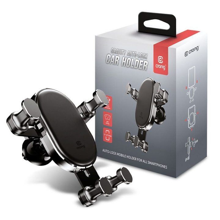 Automobilinis laikiklis Crong Gravity Auto-Lock, juodas