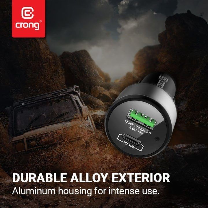 Crong automobilinis įkroviklis USB-C PD 45W, juodas