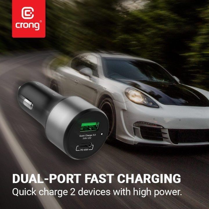 Crong automobilinis įkroviklis USB-C PD 45W, juodas