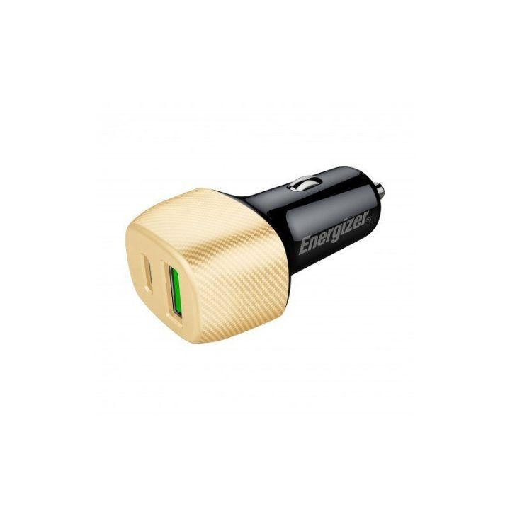 Automobilinis įkroviklis Energizer Ultimate USB-C ir USB-A, 38 W, auksinės/juodos spalvos