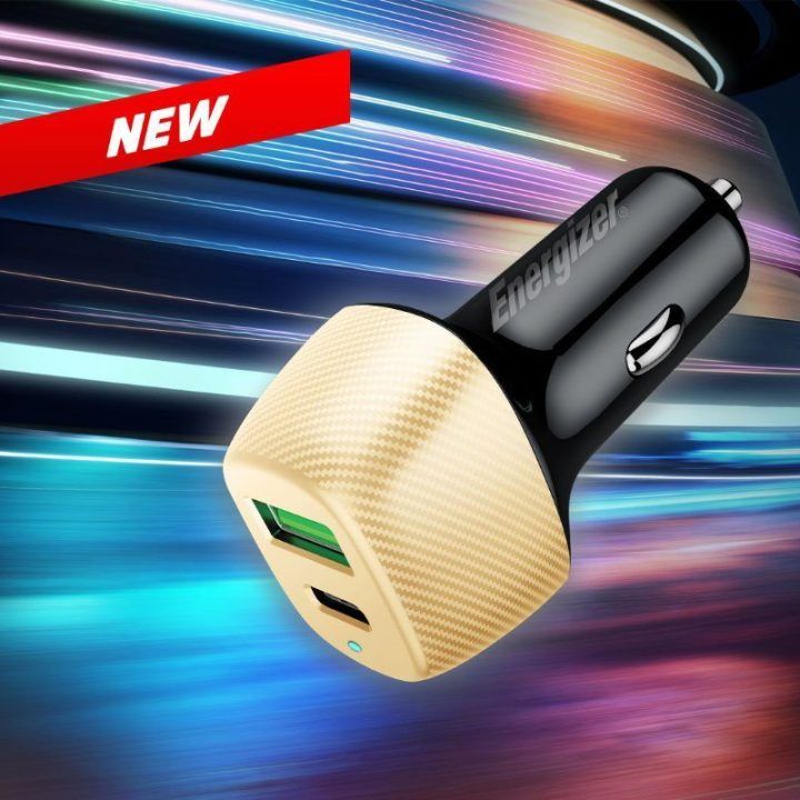 Automobilinis įkroviklis Energizer Ultimate USB-C ir USB-A, 38 W, auksinės/juodos spalvos