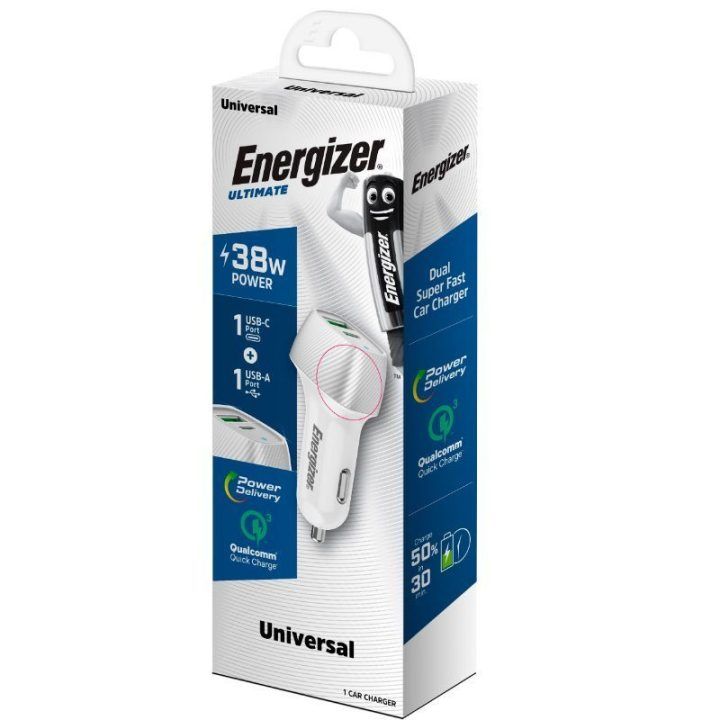 Automobilinis įkroviklis Energizer Ultimate 38 W, baltas