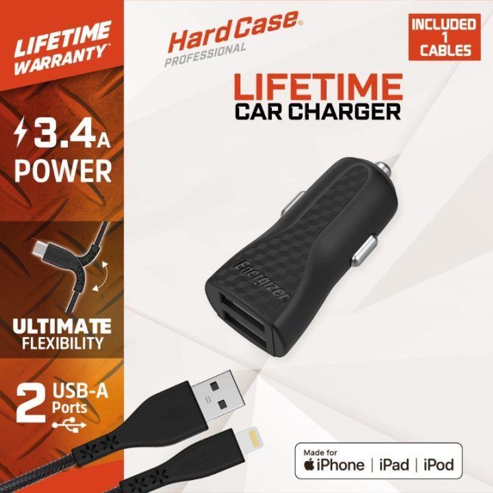 Įkroviklis automobiliui Energizer HardCase, 2x USB-A, 17 W