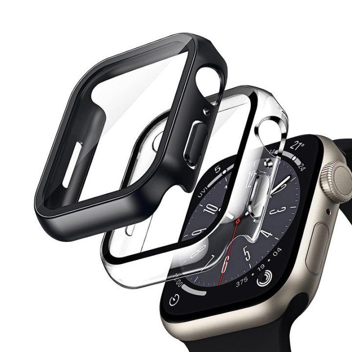 Dėklas su stiklu Apple Watch Series 7/8/9 41 mm, skaidrus