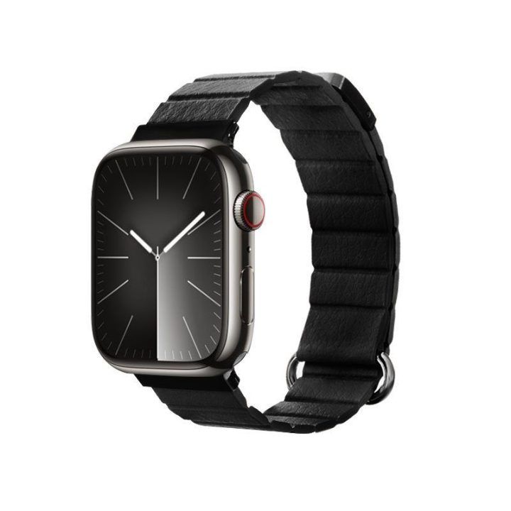 Apple Watch dirželis iš tekstūrinės odos imitacijos, juodas, Crong Eclipse