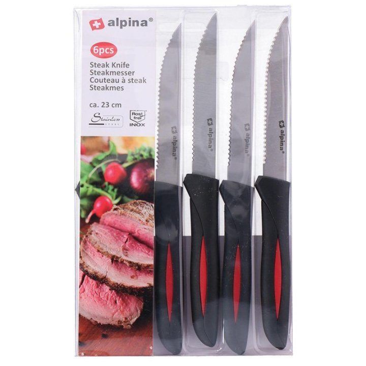 Kepsnių peilių rinkinys Alpina, inox plienas, 6 vnt., juodas