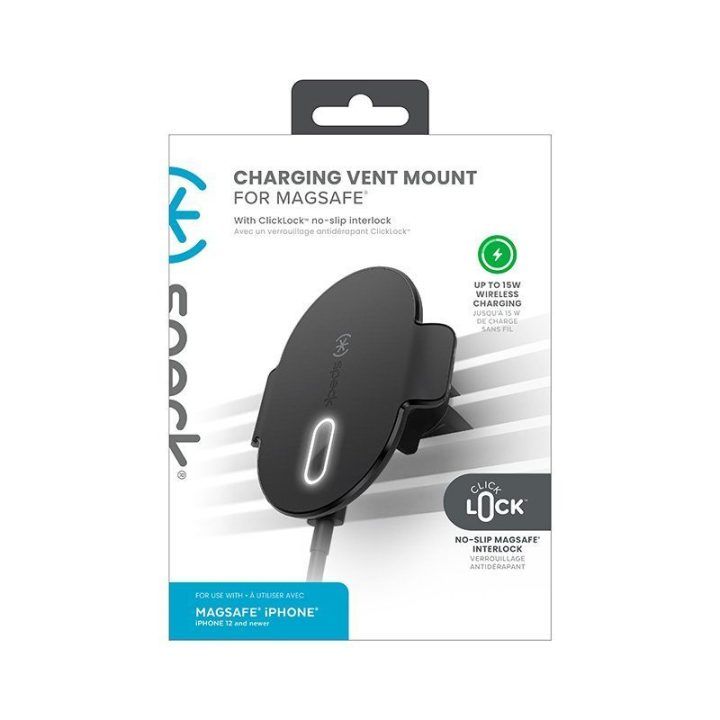 Laikiklis su belaidžiu krovimu Speck Charging Vent Mount + ClickLock, juodas