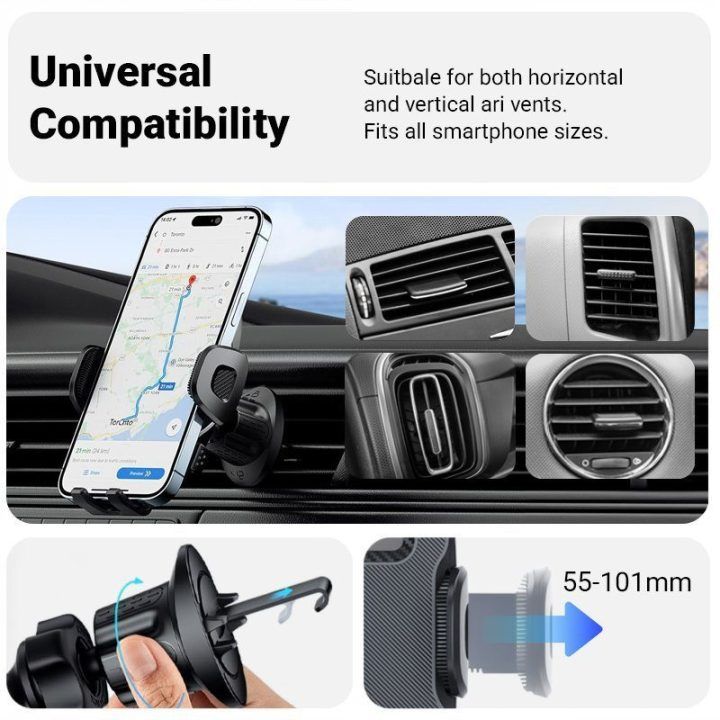 Automobilinis telefono laikiklis Crong Carclip Air Vent, juodas