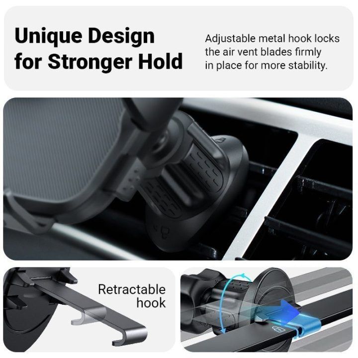 Automobilinis telefono laikiklis Crong Carclip Air Vent, juodas