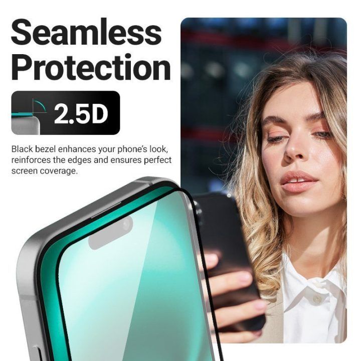 Grūdintas apsauginis stiklas iPhone 17e / 16e / 14 / 13 / 13 Pro su rėmeliu
