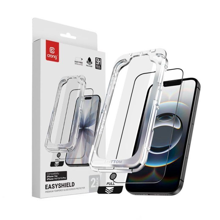 Apsauginis stiklas iPhone 17e/16e/14/13/13 Pro, 2 vnt., Crong EasyShield