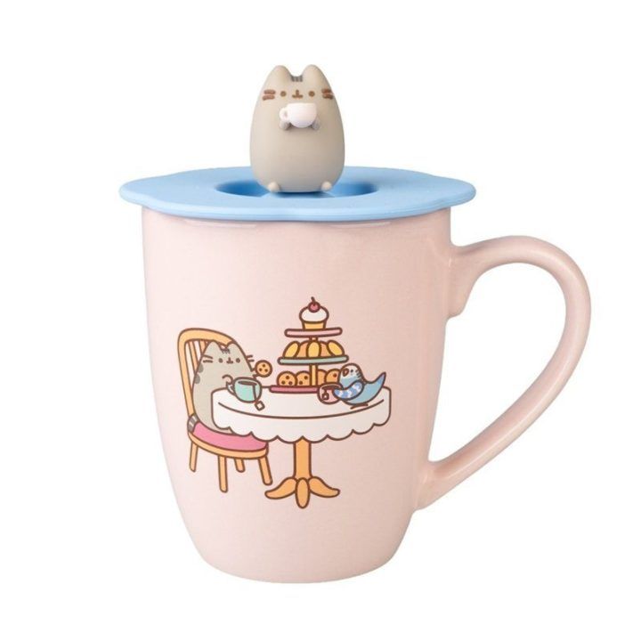 Pusheen keraminis puodelis su silikoniniu dangteliu, 350 ml